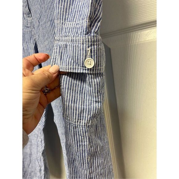 Talbots Women’s Blue & White Stripe Linen Blend Capri Pull On Pants sz 18W EUC - Picture 2 of 7